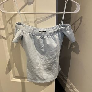 Revamped off should baby blue vintage crop